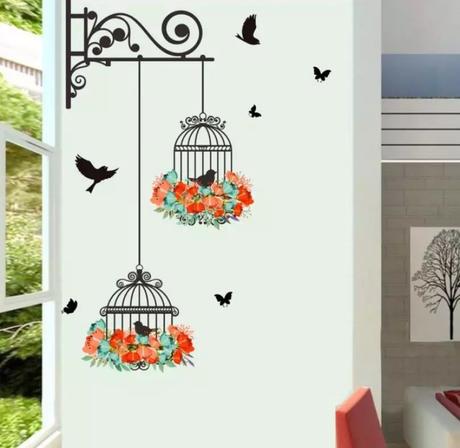 Samolepka na stenu - klietky s vtákmi,