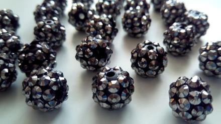 Akrylové shamballa korálky hematit, 