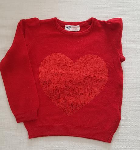 Sveter hm 98 cerveny so srdieckom, h&m,98