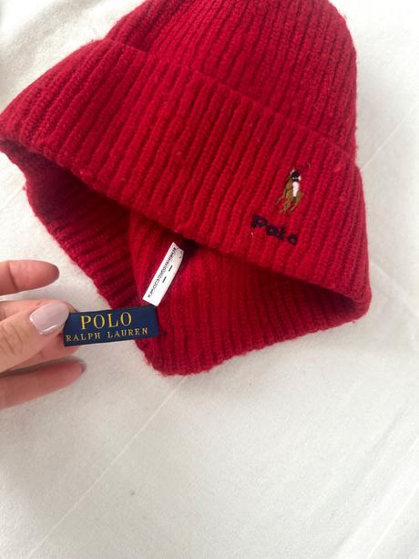 Červená vlnena čiapka, ralph lauren