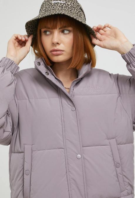 Fialová teplá bunda oversize, l