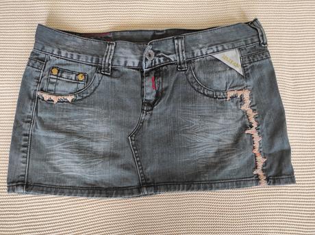 Riflová minisukňa tmavošedej farby, 32