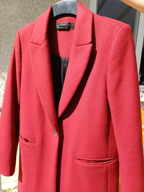 Tmavočervený kabát zn. zara, zara,s