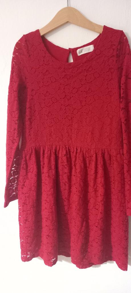 Sviatočné čipkované červené šaty h&m 8-10 rokov, h&m,134