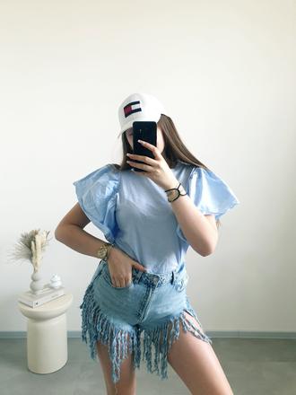 Modrý top s volánmi m, m