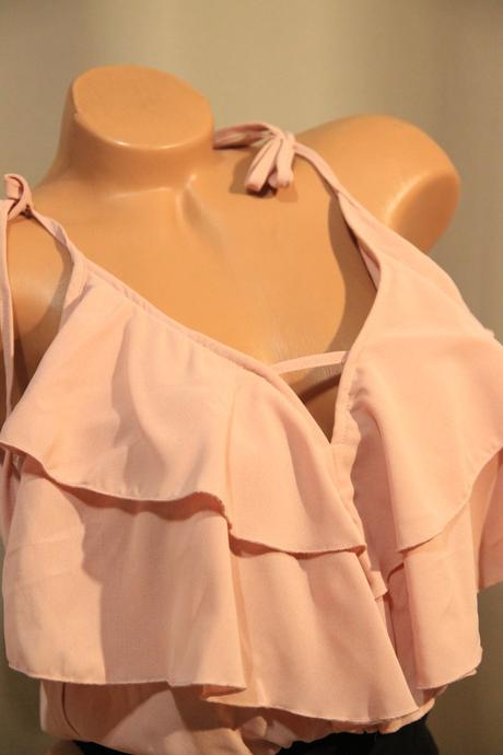 Ružový volánový body top, xs/s, xs