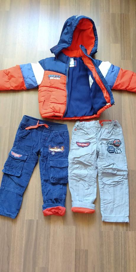 Zimný set, 2x podšité nohavice a buda, veľ. 98, 86–98