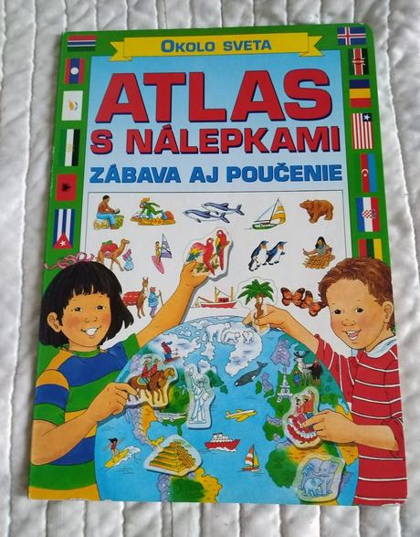 Retro detský atlas s nálepkami okolo sveta,