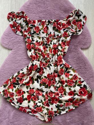 Krátky overal s kvetinami, h&m,s