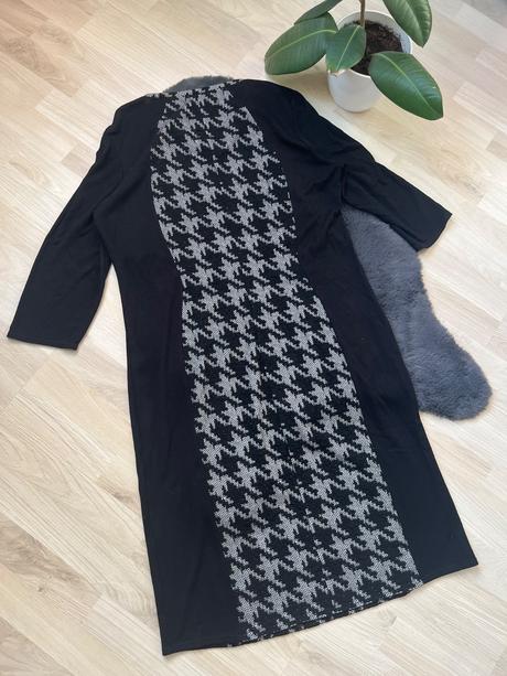 Čierne damske midi elegantné šaty s kohutou stopou, xxxl