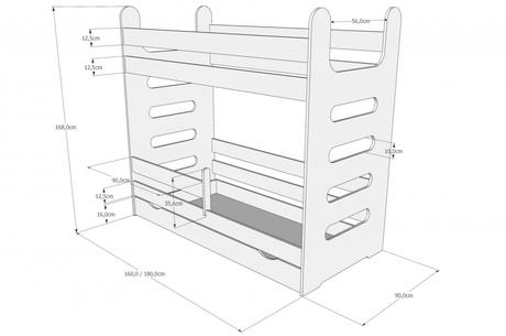 Poschodová posteľ +matrace,šuflík, šírka (cm): 80,dĺžka (cm): 180