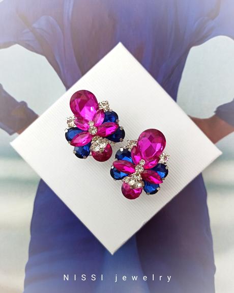 Ružovo - modré náušnice, 