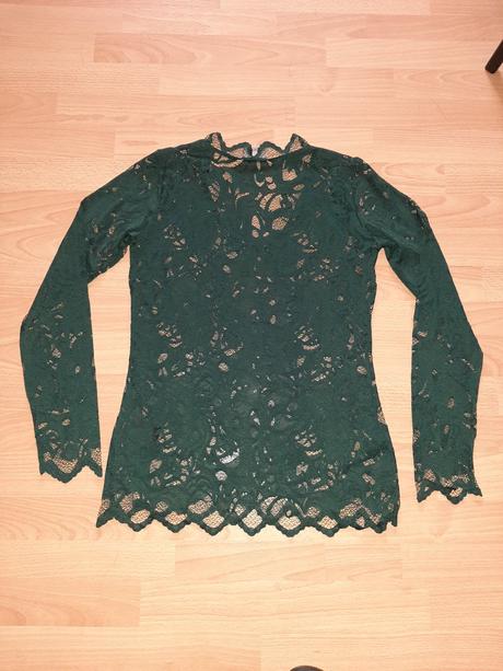 Tmavozelený čipkovaný top, vero moda,m