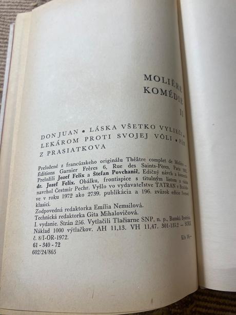Krásna stará zberateľská kniha molière 2 rok 1972, 