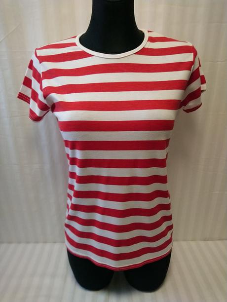 Dámsky elastický pásikavý červeno biely top, s