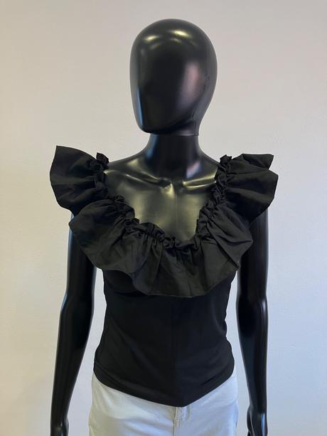 Dámsky top s volánom čierny skue (l), l
