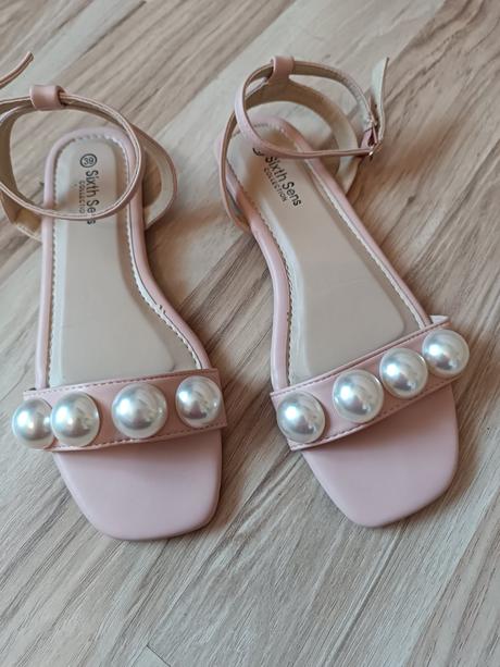 Ružové dámske sandále s perlami, 39