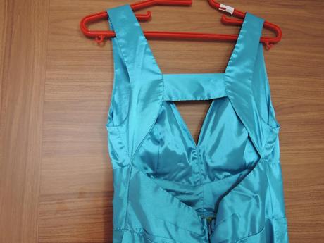 Tyrkysové satenové šaty dlhé spoločenske, s