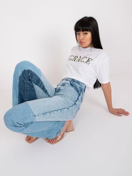 Biele bavlnené tričko s ozdobným nápisom, l / m / s