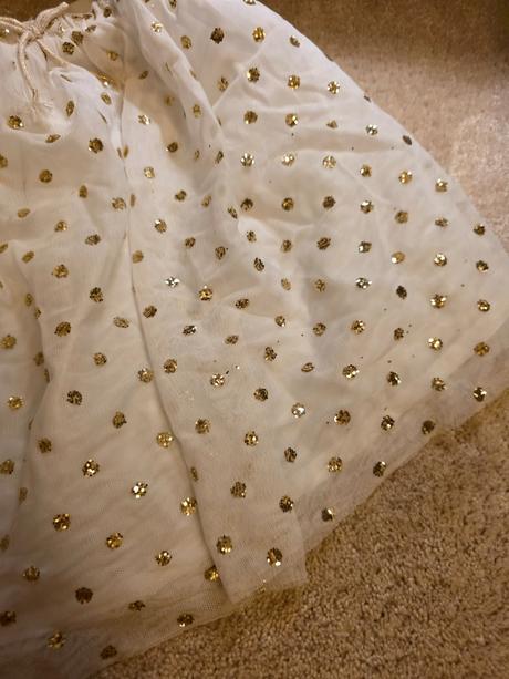 Biela tylová sukna so zlatymi bodkami, h&m,134
