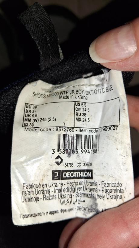 Detská nepremokavá turistická obuv., quechua,39
