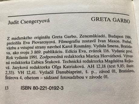 Greta garbo -prvé vydanie 1991,