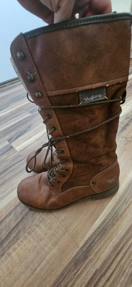 Hnedé vysoké čižmy, mustang,38