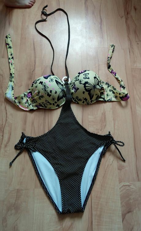 Žlto-čierne plavky s motýľmi - l/xl, l