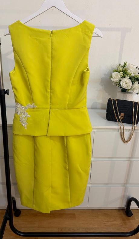 Elegantné šaty review žiarivá žltá + čipka, review,s