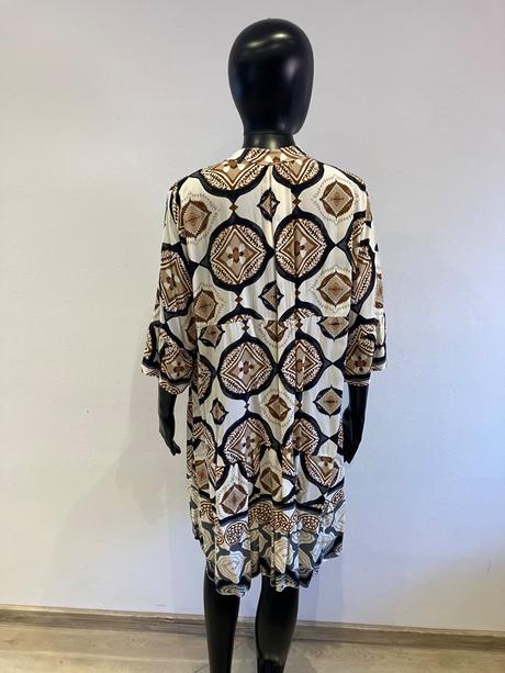 Dámske vzorované šaty s volánom hnedé (uni), l / m / s / xl