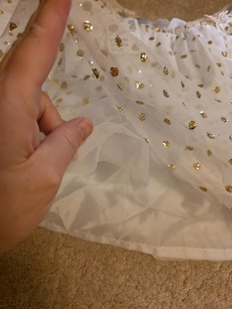 Biela tylová sukna so zlatymi bodkami, h&m,134