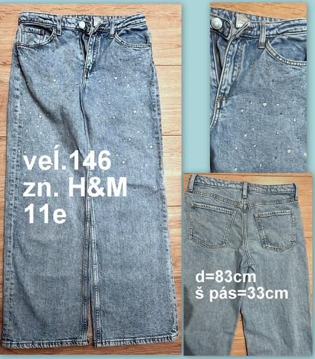 Dievčenské široké rifle s kamienkami, veĺ.146, zn., h&m,146