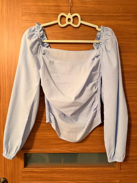 Modra bluzka top s dlhym rukavom nariaseny, m