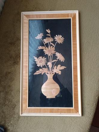 Retro obraz - intarzia - slamová technika, 