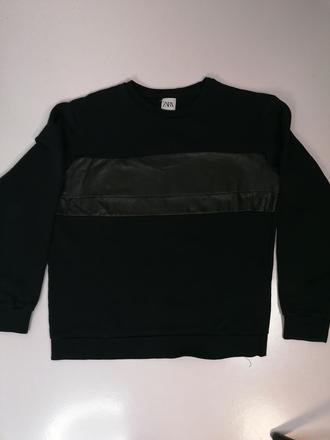 Pánska čierna mikina s kombináciou koženky zara, zara,l