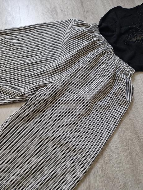 Široké čiernobiele nohavice s vysokým pásom, l