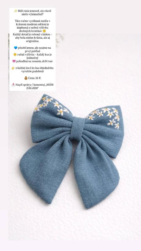 Ručne vyšívaná mašla do vlasov,