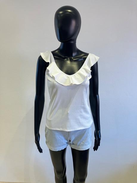 Dámske rebrované tričko s volánom, s