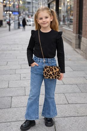 Dievčenské čierne tričko s volánikmi dlhý rukáv, 116