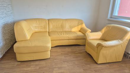 Kožená rozkladacia sedačka + kreslo, 