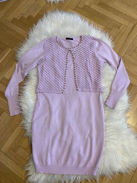 Ružové pletené šaty / dievčenský set, 146