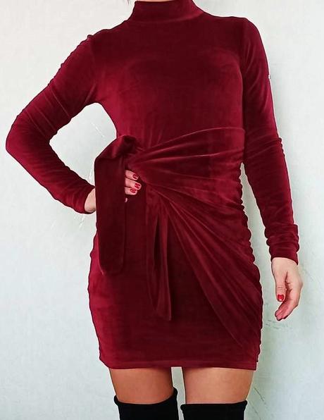 Nové dámske bordové zamatové šaty ola voga - s, s