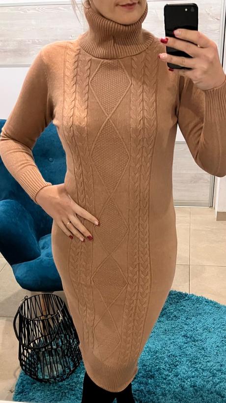 Dámske úpletové šaty midi s/m hnedé, m / s