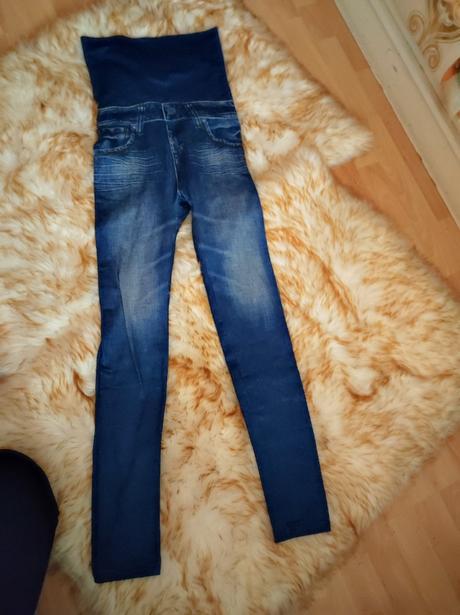 Hrubé elastické legíny imitácia rifloviny, s