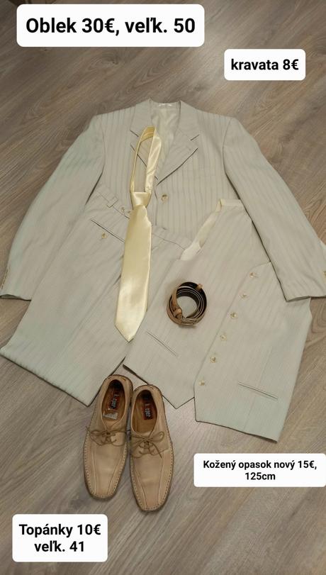 Oblek, topánky, kravata, opasok, <50