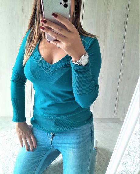 Petrolejový predĺžený sveter-m, m