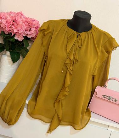 Luxusná šifónová blúzka zara - horčicová elegancia, zara,s