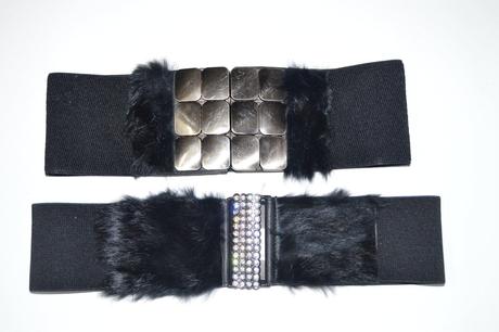 Štýlový dámsky opasok s kožušinkou a kamienkami, 