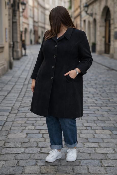 Čierny kabát vlna a kasmir, 4xl