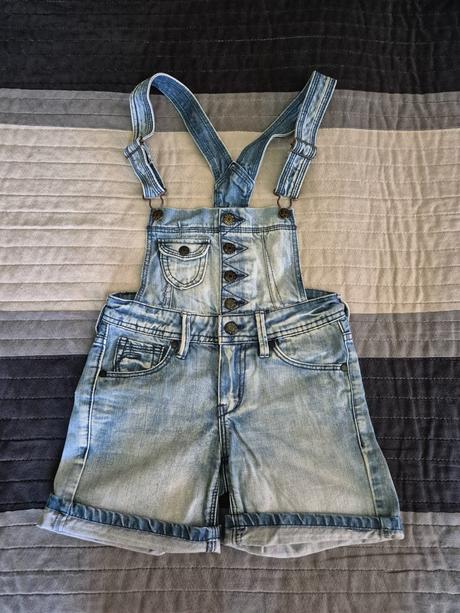 Riflové dievčenské kratasy na traky, h&m,128